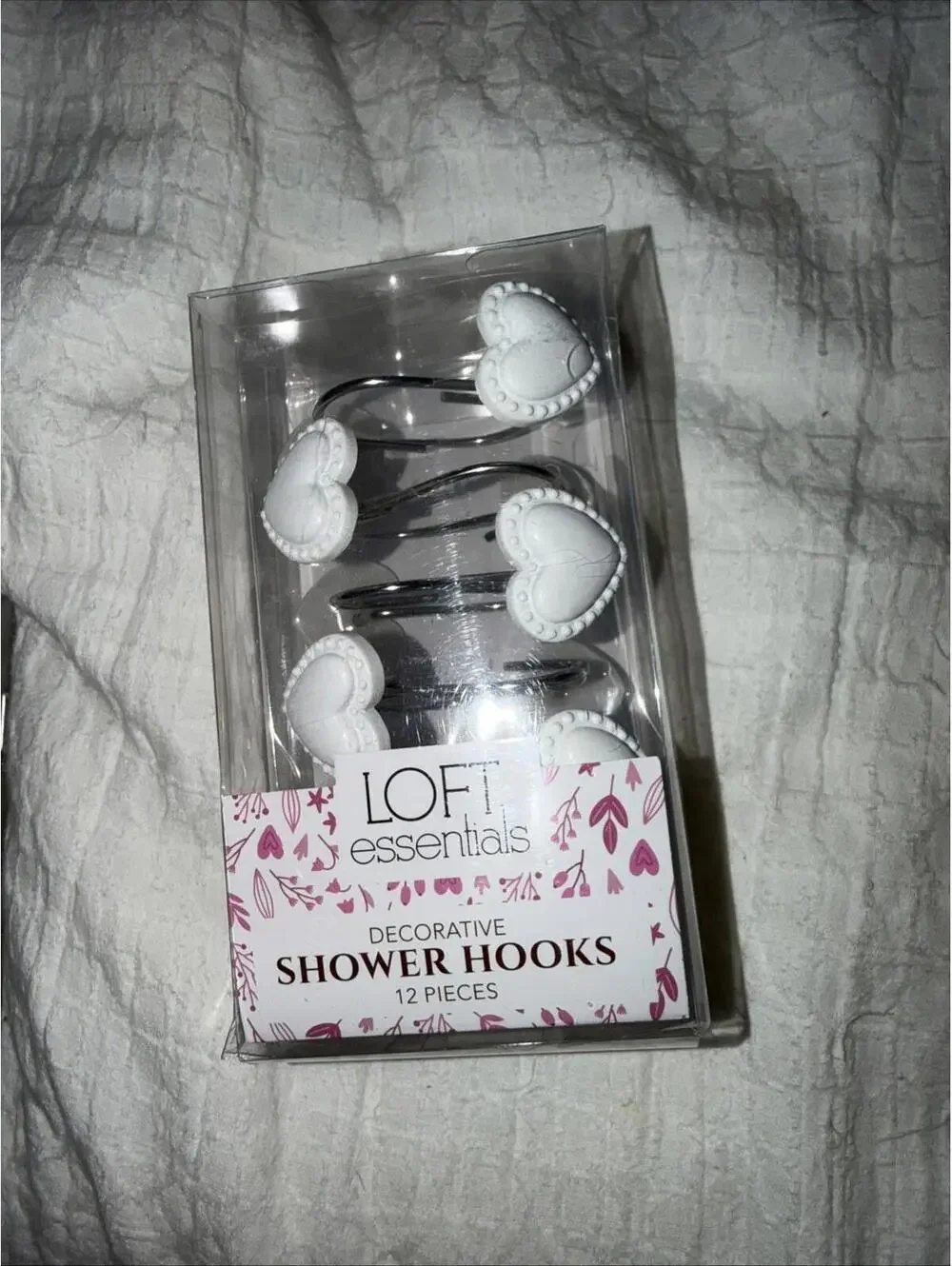 12 Loft Essentials decorative silver Shower curtains hooks  W/white  Bow